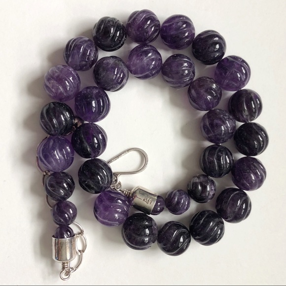 Desert Rose Trading Carved Amethyst Bead Sterling Silver Necklace - Picture 11 of 13